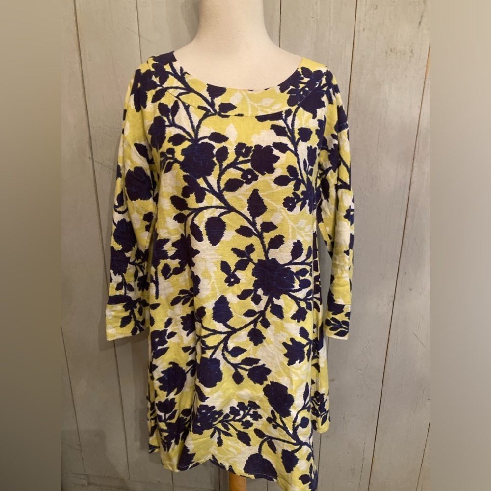 Tyler Boe Women's Blue/Yellow Floral Linen Shift Dress Sz S‎